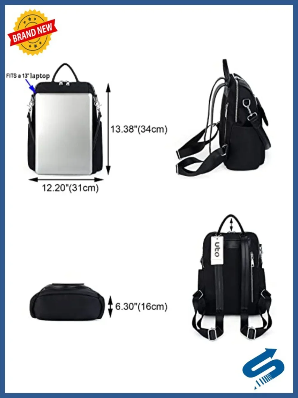 Women 3-Way Waterproof Nylon Backpack Purse Rucksack Shoulder Bag